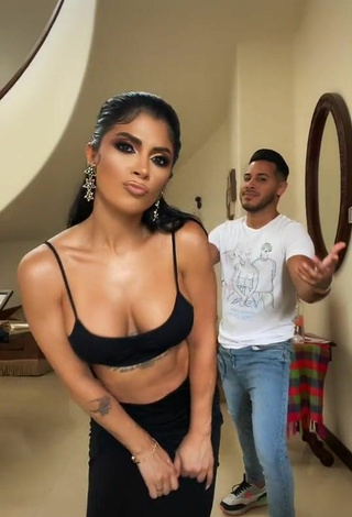 Pretty Kimberly Flores Shows Cleavage in Black Crop Top