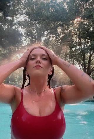 5. Sultry Kristin Arteaga Shows Cleavage in Red Swimsuit at the Pool