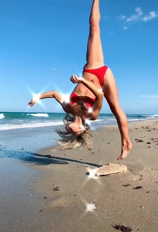 3. Titillating Olivia Dunne in Red Bikini at the Beach