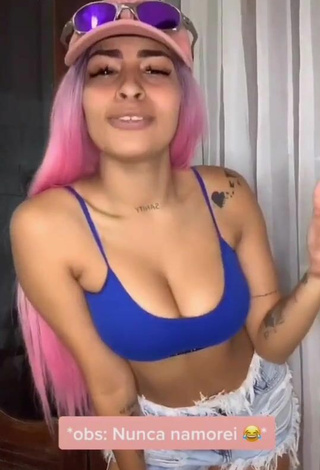 Sweet MC Lya Shows Cleavage in Cute Blue Crop Top