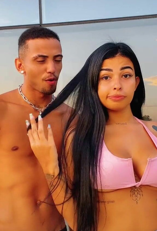 Hot MC Lya Shows Cleavage in Pink Bikini Top (Underboob)