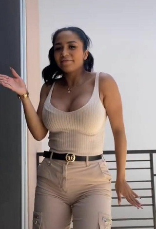 Sultry Pao Castillo Shows Cleavage in Beige Top and Bouncing Boobs