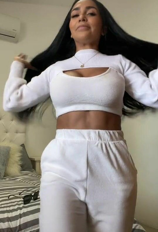 Cute Pao Castillo Shows Cleavage in White Crop Top