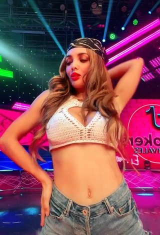 Cute Rosángela Espinoza Shows Cleavage in White Crop Top