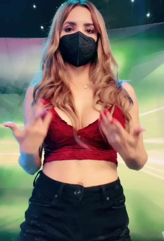 5. Pretty Rosángela Espinoza Shows Cleavage in Red Crop Top