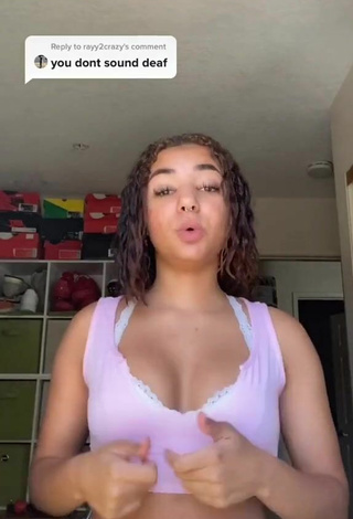 Luscious Scarlet May Shows Cleavage in Pink Crop Top