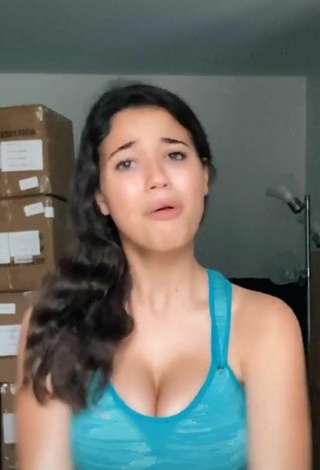 Sultry Sofia Gomez Shows Cleavage in Blue Sport Bra and Bouncing Breasts