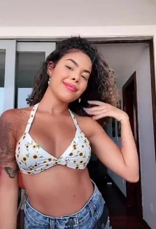 Sultry Sthefane Matos Shows Cleavage in Floral Bikini Top and Bouncing Tits