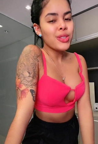 Luscious Sthefane Matos Shows Cleavage in Pink Crop Top