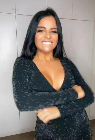 Sultry Tati Nunes Shows Cleavage in Black Overall and Bouncing Breasts