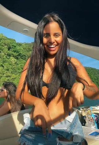 Beautiful Tati Nunes in Sexy Black Bikini Top on a Boat and Bouncing Tits