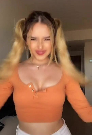 Lovely Teressa Dillon Shows Cleavage in Orange Crop Top and Bouncing Boobs