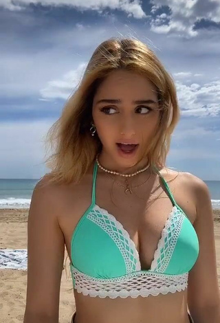 2. Sweet Teressa Dillon Shows Cleavage in Cute Green Bikini Top at the Beach