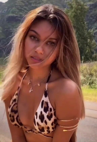 Luscious Maile Hammahz Shows Cleavage in Leopard Bikini