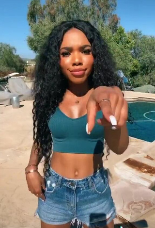 4. Beautiful Teala Dunn in Sexy Turquoise Crop Top at the Swimming Pool