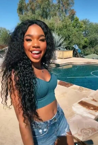 5. Beautiful Teala Dunn in Sexy Turquoise Crop Top at the Swimming Pool