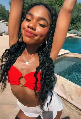 Sultry Teala Dunn in Red Bikini Top at the Swimming Pool