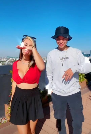 Sexy Valentina Gómez Shows Cleavage in Red Crop Top and Bouncing Boobs