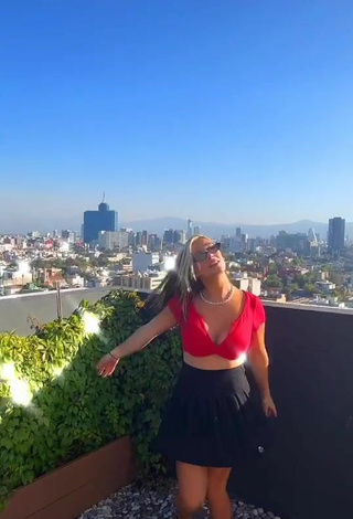 Sultry Valentina Gómez Shows Cleavage in Red Crop Top