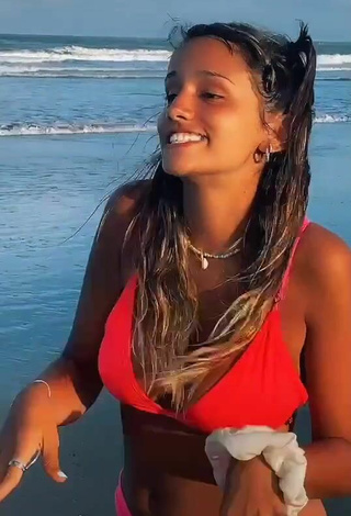 4. Hot Agos Nisi Shows Cleavage in Electric Orange Bikini at the Beach and Bouncing Boobs