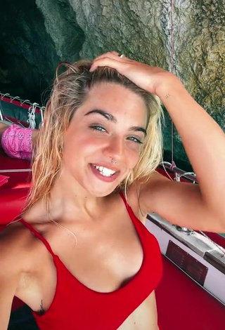 Cute Alessia Lanza in Red Bikini on a Boat