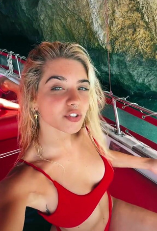 2. Cute Alessia Lanza in Red Bikini on a Boat