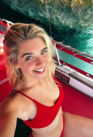 3. Cute Alessia Lanza in Red Bikini on a Boat