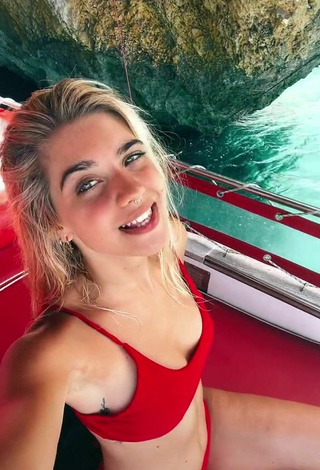 4. Cute Alessia Lanza in Red Bikini on a Boat