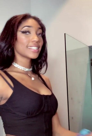 Cute Bria Alana Shows Cleavage in Black Crop Top