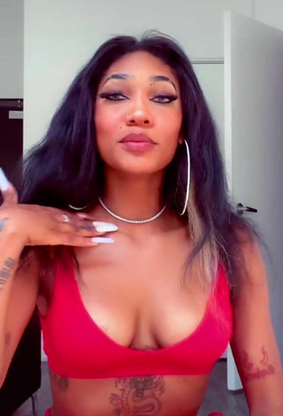 Luscious Bria Alana Shows Cleavage in Red Crop Top