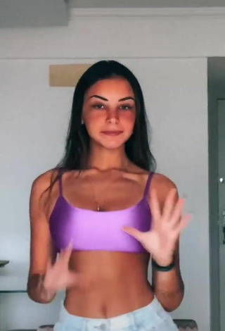 4. Sweetie Gabriela Moura Shows Cleavage in Violet Crop Top and Bouncing Boobs