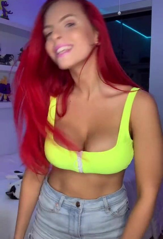 2. Titillating Jenny Devil Shows Cleavage in Lime Green Crop Top and Bouncing Tits