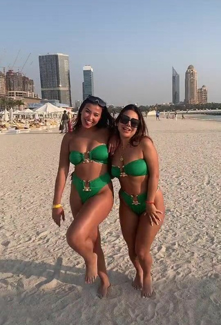 Sexy Nourhène in Green Bikini at the Beach