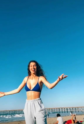 Sexy Sydney Vézina Shows Cleavage in Blue Bikini Top at the Beach and Bouncing Breasts