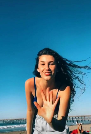 2. Sexy Sydney Vézina Shows Cleavage in Blue Bikini Top at the Beach and Bouncing Breasts