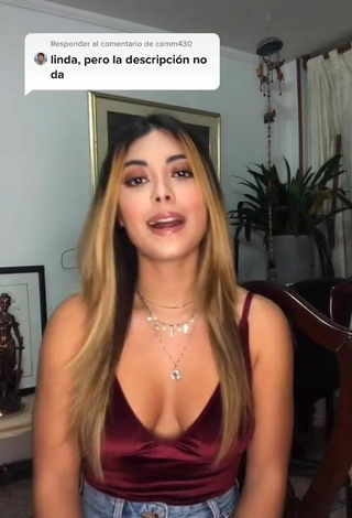 Luscious Aleja Villeta Shows Cleavage in Red Top