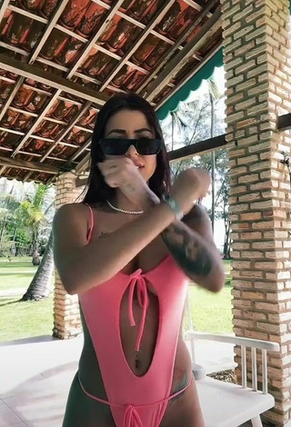 3. Luscious Amanda Ferreira Shows Cleavage in Pink Swimsuit