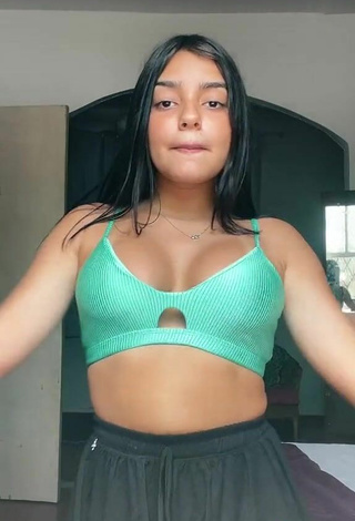 4. Sultry Bela Almada Shows Cleavage in Green Sport Bra and Bouncing Boobs