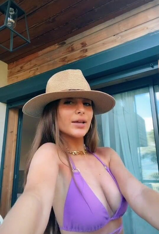 4. Sexy Danae Makeup Shows Cleavage in Violet Bikini Top