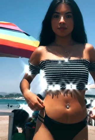 Hot Dayana in Striped Crop Top at the Beach