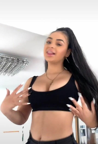 Devenity Perkins Shows Cleavage in Cute Black Crop Top and Bouncing Boobs