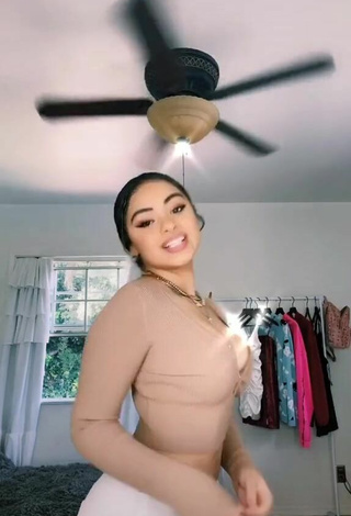 Really Cute Devenity Perkins Shows Cleavage in Beige Crop Top and Bouncing Tits