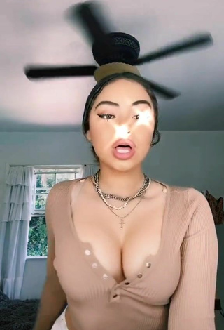 2. Really Cute Devenity Perkins Shows Cleavage in Beige Crop Top and Bouncing Tits