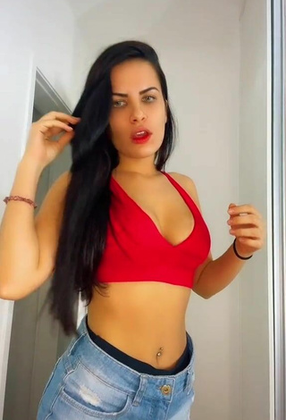 Sultry Dine Azevedo in Red Crop Top