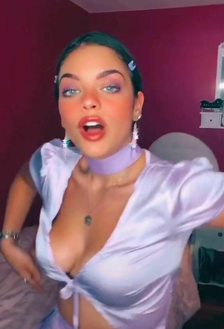 Beautiful Giulia Paglianiti Shows Cleavage in Sexy Purple Crop Top and Bouncing Tits