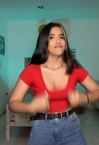 4. Sultry hisoyvaleria Shows Cleavage in Red Crop Top and Bouncing Breasts