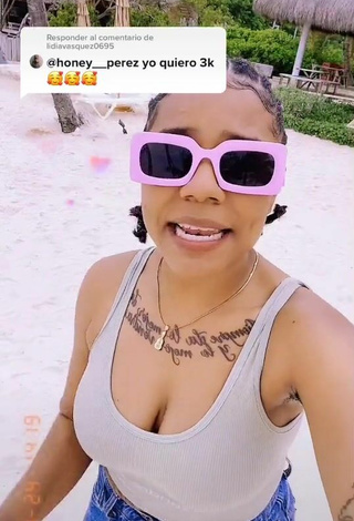 Luscious Honey Perez Shows Cleavage in Grey Crop Top at the Beach