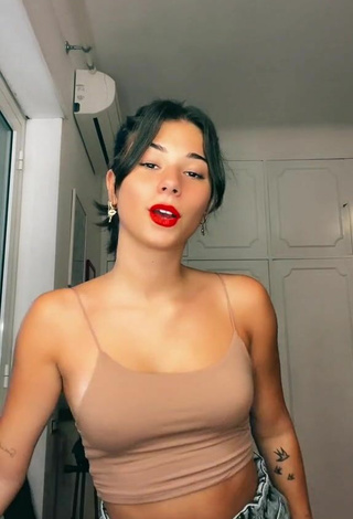 Sexy Jasmin Zangarelli in Beige Crop Top and Bouncing Tits