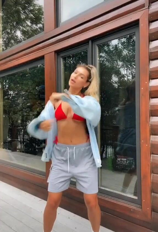 Cute Jacqueline Fransway in Red Bikini Top and Bouncing Tits