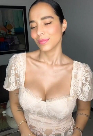 Cute Jessi Pereira Shows Cleavage in Beige Top